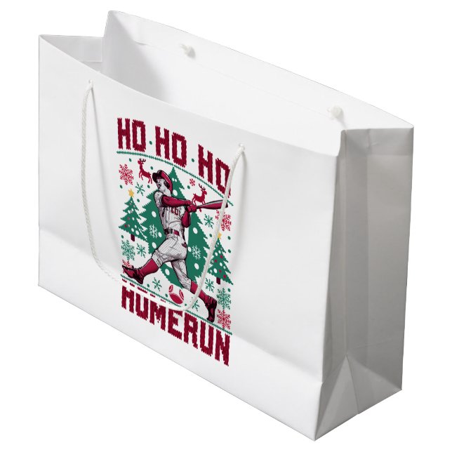 Ho Ho Homerun Baseball Ugly Christmas Sweater  Large Gift Bag (Front Angled)