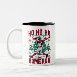 Ho Ho Homerun Baseball Ugly Christmas Sweater Two-Tone Coffee Mug