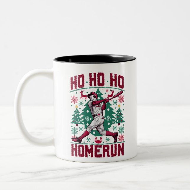 Ho Ho Homerun Baseball Ugly Christmas Sweater  Two-Tone Coffee Mug (Left)
