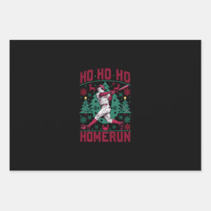 Ho Ho Homerun Baseball Ugly Christmas Sweater Wrapping Paper Sheet