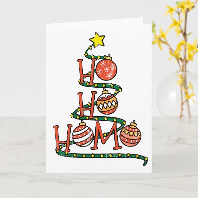 "Ho Ho Homo" Gay Christmas Tree w Balls funny T-Sh Card (Yellow Flower)