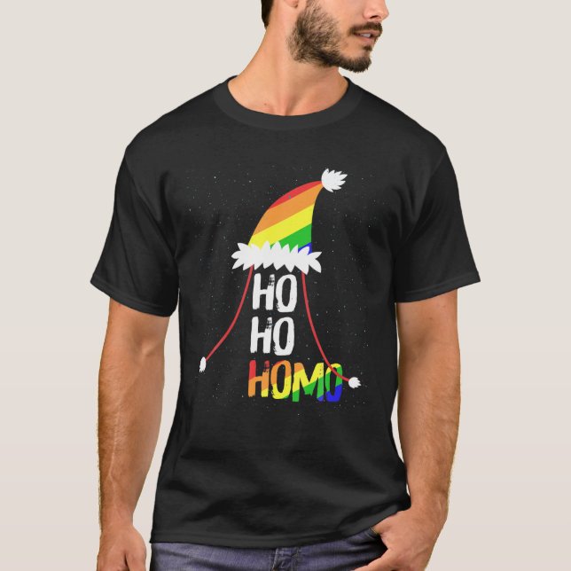 Ho Ho Homo Girls Santa Hat Christmas LGBT Pride Fl T-Shirt (Front)