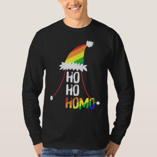Ho Ho Homo Girls Santa Hat Christmas LGBT Pride Fl T-Shirt