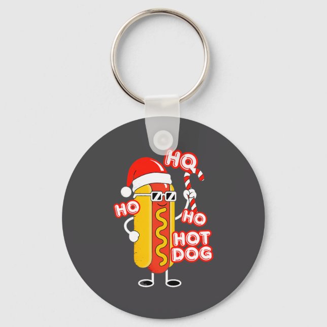 Ho Ho Hot Dog Funny Christmas– Festive Hot Dog In  Key Ring (Front)
