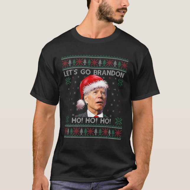 Ho Ho Let's Go Brandon Joe Biden Santa Claus Funny T-Shirt (Front)