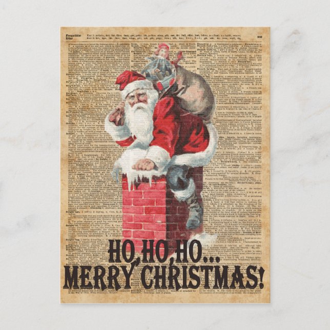 Ho,Ho Merry Chirstmas Santa Claus Dictitionary Art Holiday Postcard (Front)
