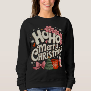 Ho Ho Merry Christmas Trees Festive Coquette Girly Sweatshirt