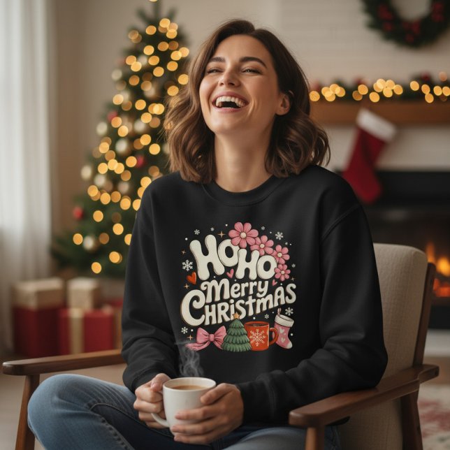 Ho Ho Merry Christmas Trees Festive Coquette Girly Sweatshirt (Creator Uploaded)