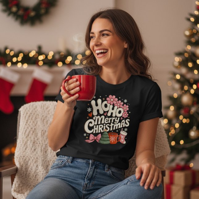 Ho Ho Merry Christmas Trees Festive Coquette Girly Tri-Blend Shirt (Creator Uploaded)