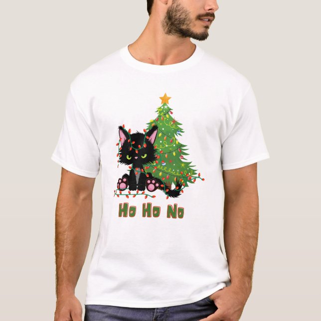 HO HO NO Christmas Cat T-Shirt (Front)