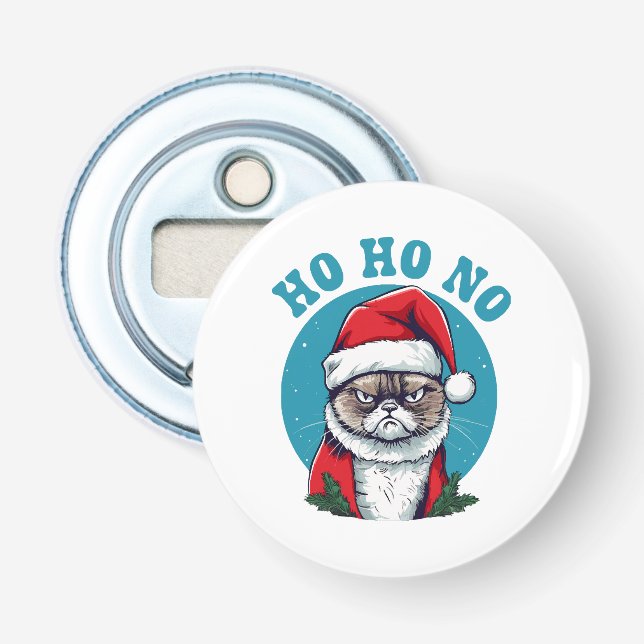 Ho ho no - funny grumpy santa cat bottle opener (Front)