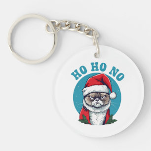 Ho ho no - funny grumpy santa cat key ring