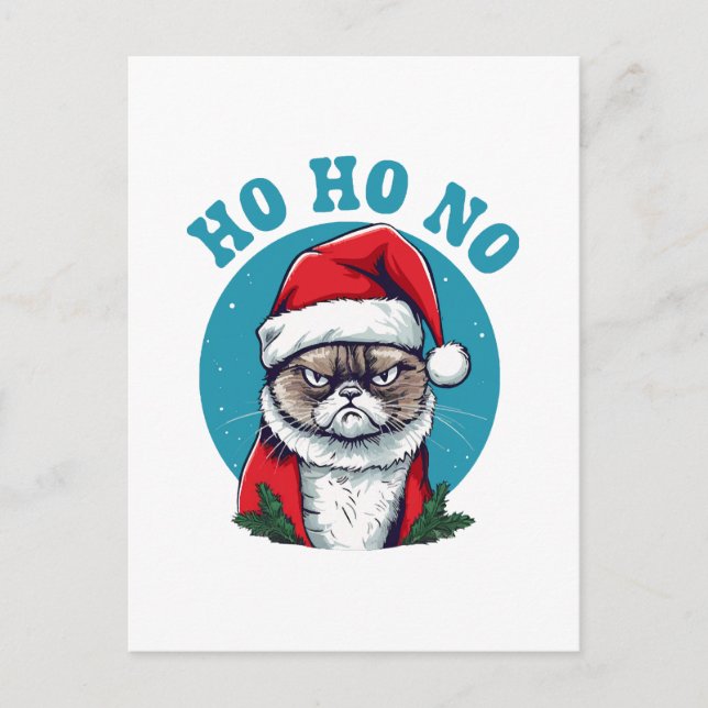 Ho ho no - funny grumpy santa cat postcard (Front)