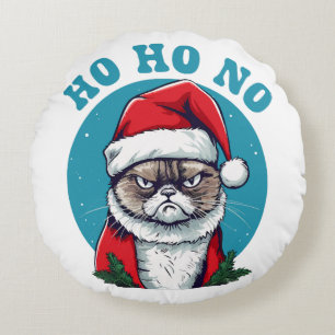 Ho ho no - funny grumpy santa cat round cushion