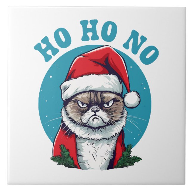 Ho ho no - funny grumpy santa cat tile (Front)