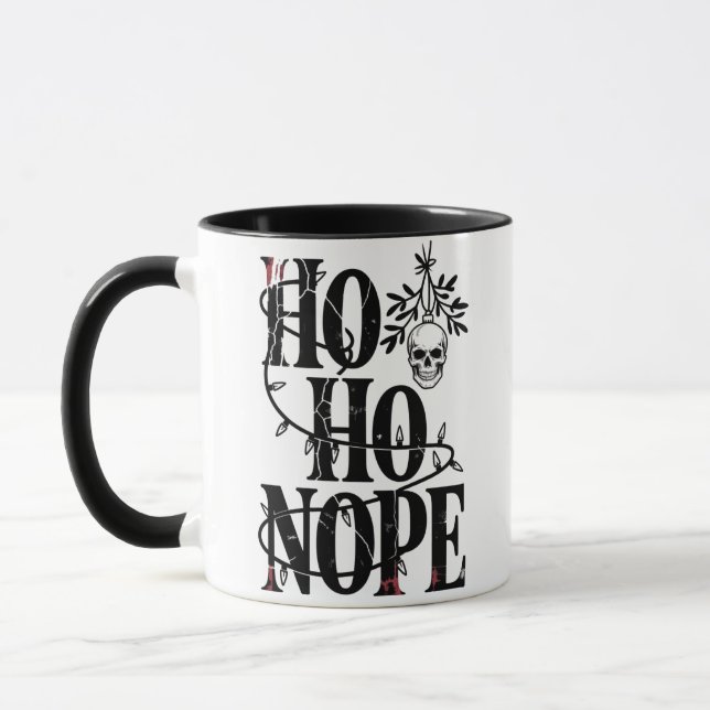 Ho Ho Nope" Funny Spooky Gothic Skull Mug (Left)