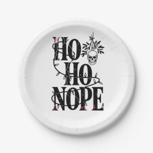 Ho Ho Nope" Funny Spooky Gothic Skull Paper Plate