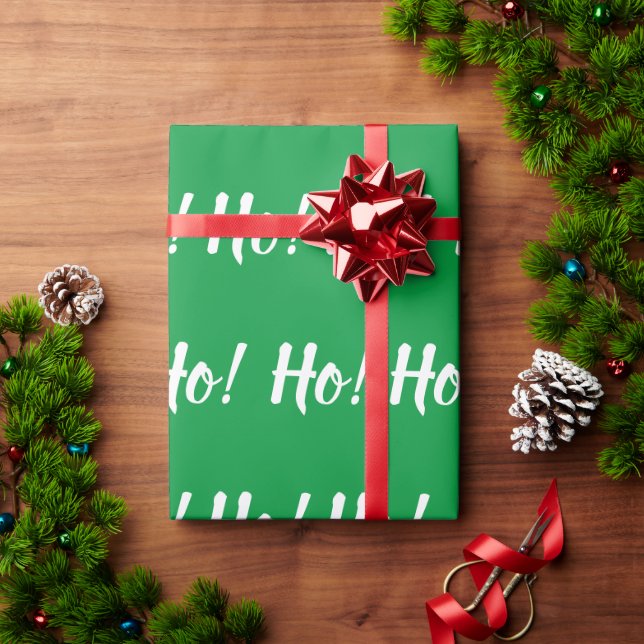 Ho Ho Typography Seasonal Christmas Green Holiday Wrapping Paper (Holiday Gift)