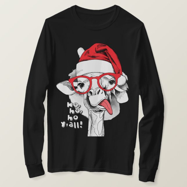 Ho Ho Y’all Giraffe Long Sleeve  T-Shirt (Design Front)