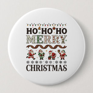 Ho Merry Christmas Santas Plaid Ribbon 10 Cm Round Badge