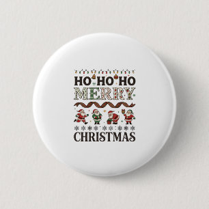 Ho Merry Christmas Santas Plaid Ribbon 6 Cm Round Badge