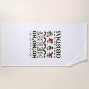 Ho Merry Christmas Santas Plaid Ribbon Beach Towel