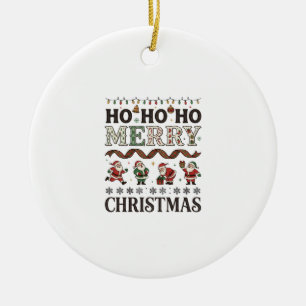Ho Merry Christmas Santas Plaid Ribbon Ceramic Tree Decoration