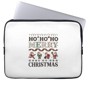 Ho Merry Christmas Santas Plaid Ribbon Laptop Sleeve