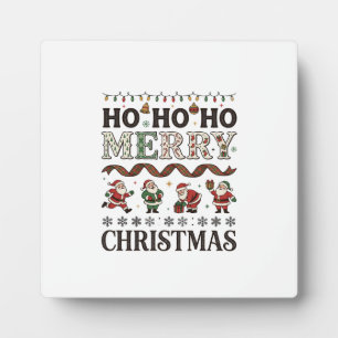 Ho Merry Christmas Santas Plaid Ribbon Plaque
