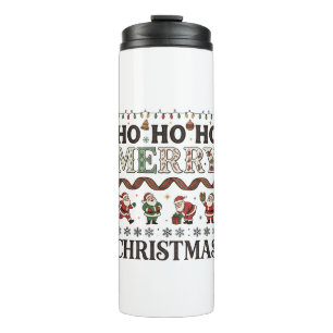 Ho Merry Christmas Santas Plaid Ribbon Thermal Tumbler