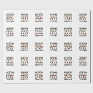 Ho Merry Christmas Santas Plaid Ribbon Wrapping Paper
