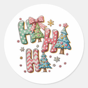 HO Merry Christmas Trees Coquette Bow Xmas Holiday Classic Round Sticker