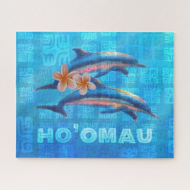 HO’OMAU Hawaiian Dolphins Primitive Collage Jigsaw Puzzle (Horizontal)
