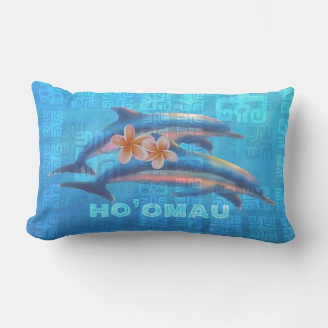 HO’OMAU Hawaiian Dolphins Primitive Collage Lumbar Cushion (Front)