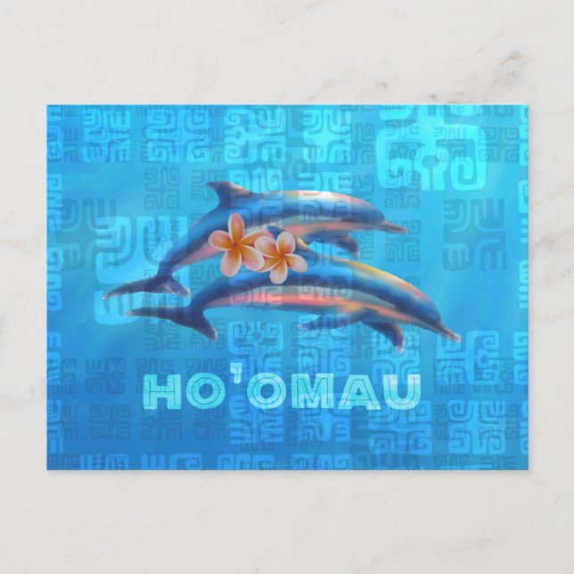 HO’OMAU Hawaiian Dolphins Primitive Collage Postcard (Front)