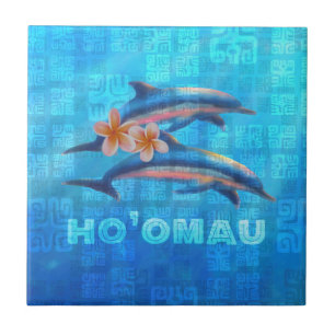 HO’OMAU Hawaiian Dolphins Primitive Collage Tile