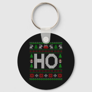 HO Where Hos at Matching Couples Ugly Christmas Key Ring