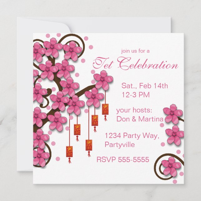 Hoa Dao Happy New Year Invitation (Front)