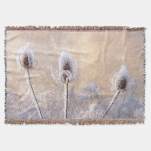 Hoarfrost on Teasels a Winter Photo Scenic  - Throw Blanket