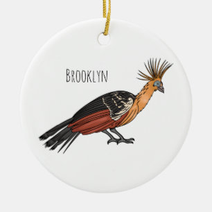 Hoatzin bird cartoon illustration ceramic tree decoration