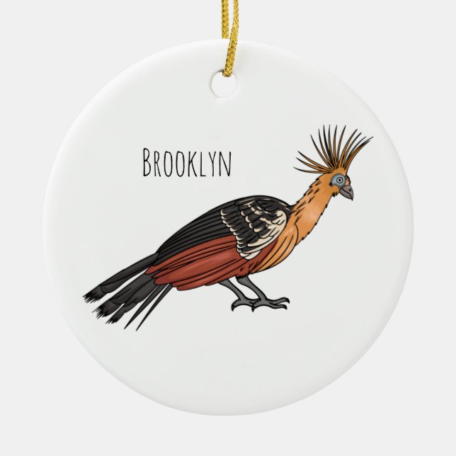 Hoatzin bird cartoon illustration ceramic tree decoration (Front)