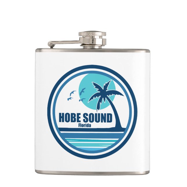 Hobe Sound Florida Palm Tree Birds Hip Flask (Front)