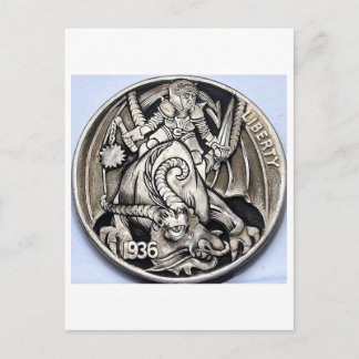 Hobo nickel 1936 buffalo nickel coin. Postcard