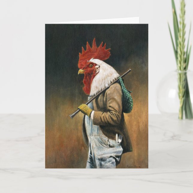 Hobo Rooster Greetings Card (Front)