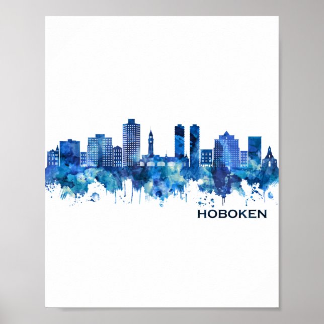 Hoboken New Jersey Skyline Blue Poster (Front)