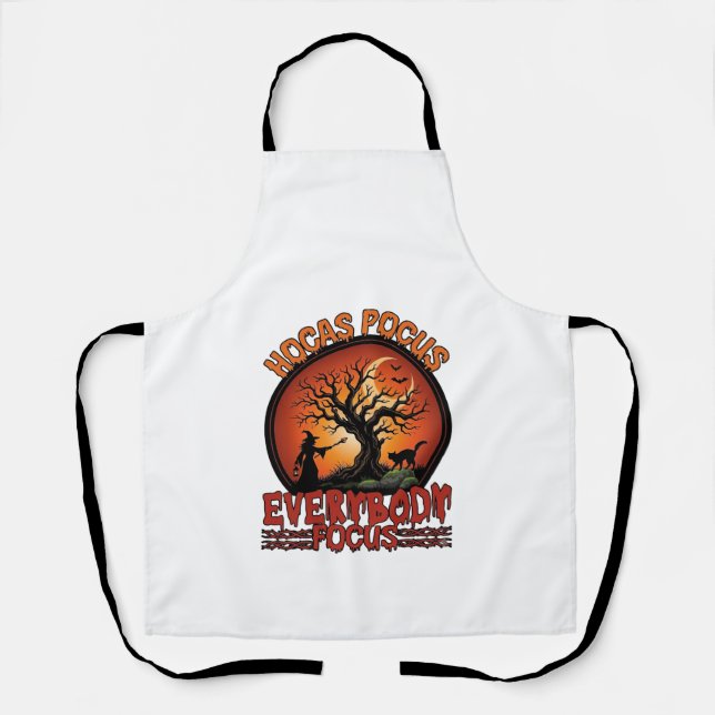 Hocas Pocus Everybody Focus Spooky Tree Witch Cat Apron (Front)