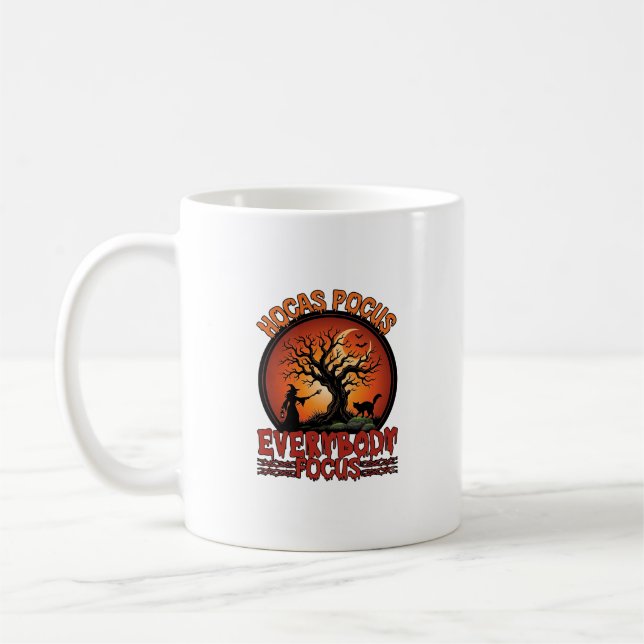 Hocas Pocus Everybody Focus Spooky Tree Witch Cat Coffee Mug (Left)