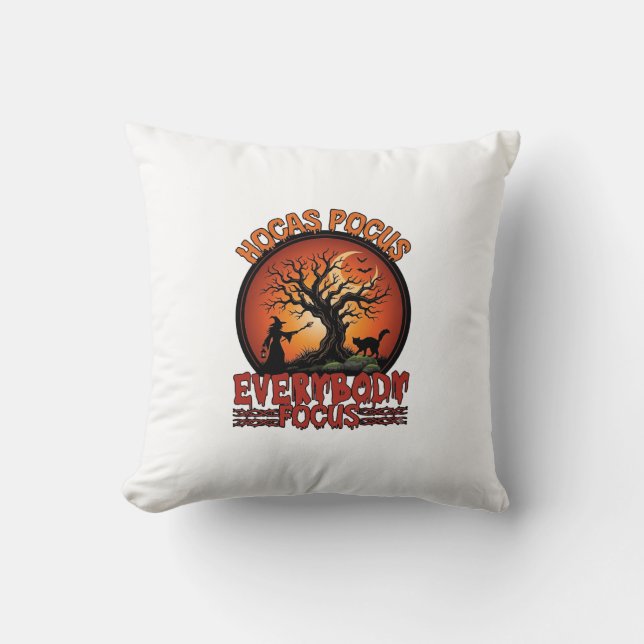 Hocas Pocus Everybody Focus Spooky Tree Witch Cat Cushion (Front)