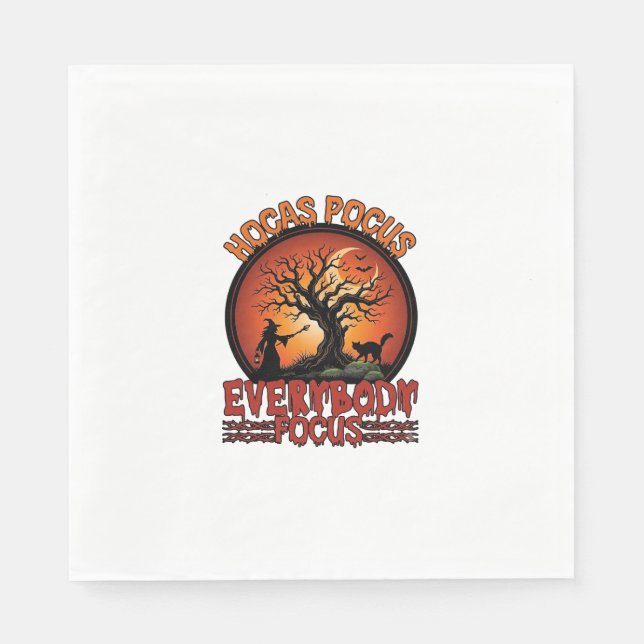 Hocas Pocus Everybody Focus Spooky Tree Witch Cat Napkin (Front)