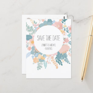 Hochzeit, Boho Wiesen-Blumen pastell, grün rosa Postcard
